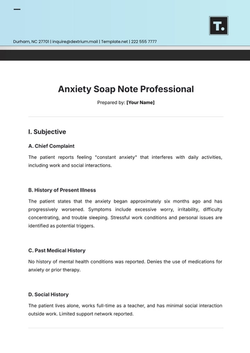 Free Anxiety Soap Note Professional Template to Edit Online
