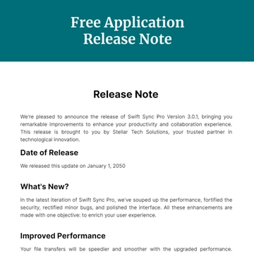 Free Application Release Note Template to Edit Online