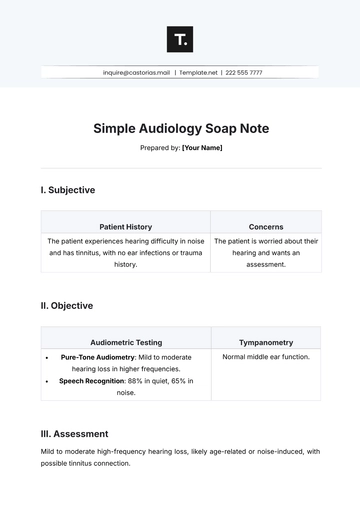 Free Simple Audiology Soap Note Template to Edit Online
