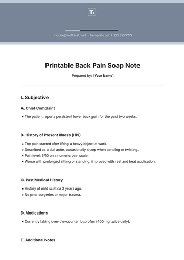 Free Printable Back Pain Soap Note Template to Edit Online