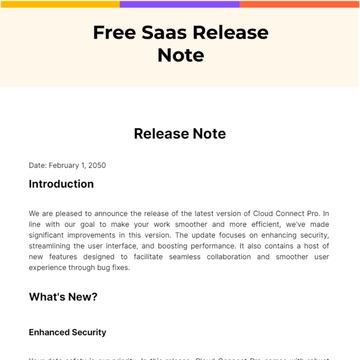 Free Saas Release Note Template to Edit Online