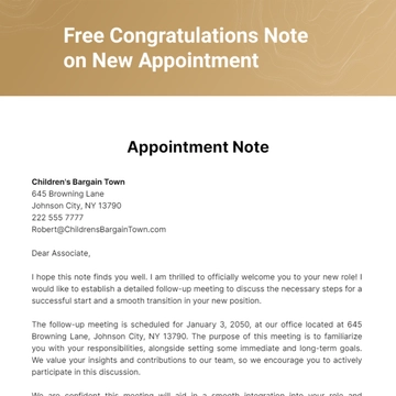 Free Congratulations Note on New Appointment Template to Edit Online