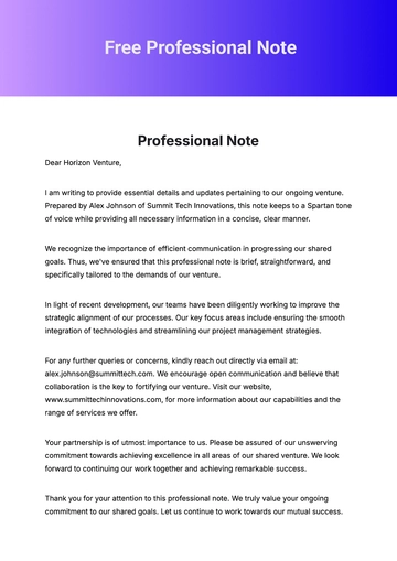 Free Professional Note Template to Edit Online