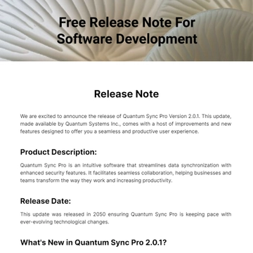Free Release Note For Software Development Template to Edit Online