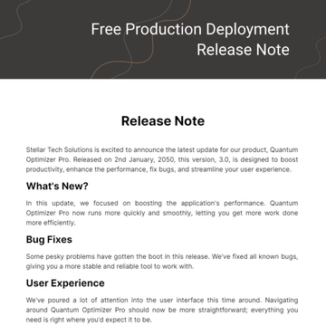 Free Production Deployment Release Note Template to Edit Online