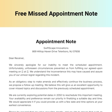 Free Missed Appointment Note Template to Edit Online