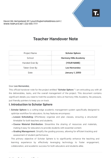 Free Teacher Handover Note Template to Edit Online