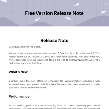 Free Version Release Note Template to Edit Online