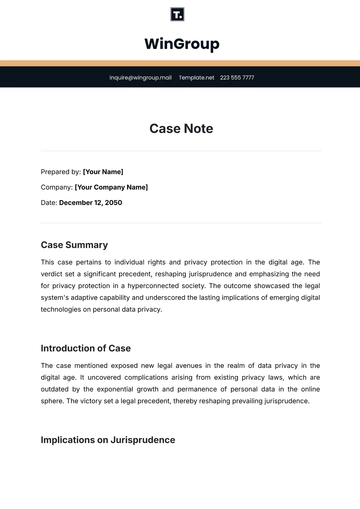 Free Case Note Template to Edit Online
