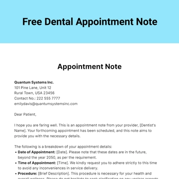 Free Dental Appointment Note Template to Edit Online