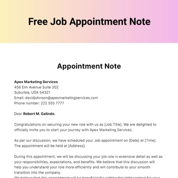 Free Job Appointment Note Template to Edit Online