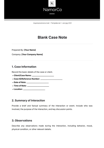 Free Blank Case Note Template to Edit Online