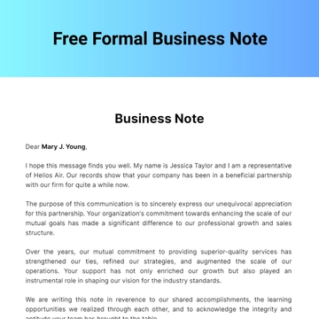Free Formal Business Note Template to Edit Online
