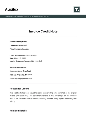 Free Invoice Credit Note Template to Edit Online