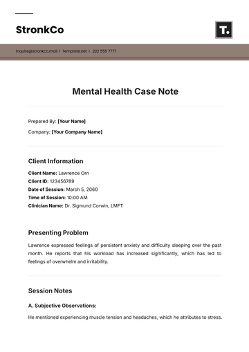 Free Mental Health Case Note Template to Edit Online