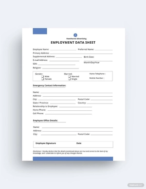 Employment Datasheet Template