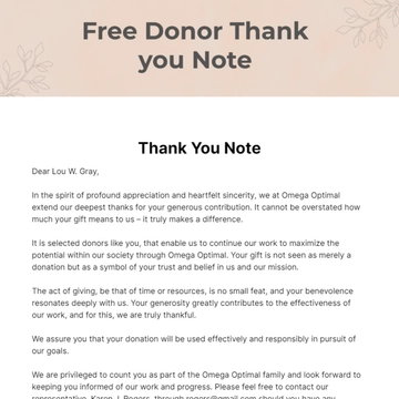 Free Donor Thank you Note Template to Edit Online