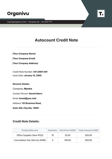Free Autocount Credit Note Template to Edit Online