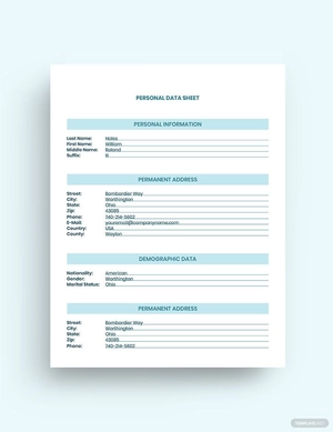 Personal Datasheet Template