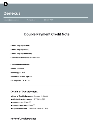 Free Double Payment Credit Note Template to Edit Online