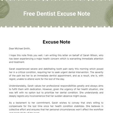 Free Dentist Excuse Note Template to Edit Online