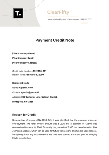 Free Payment Credit Note Template to Edit Online