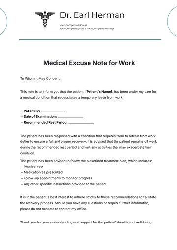 Free Medical Excuse Note for Work Template to Edit Online | Template.net