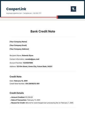 Free Bank Credit Note Template to Edit Online