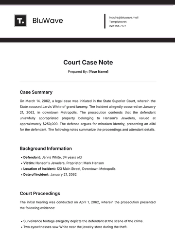 Free Court Case Note Template to Edit Online