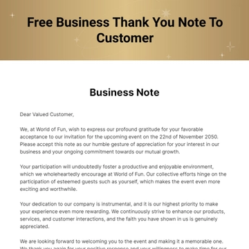Free Business Thank you Note to Customer Template to Edit Online