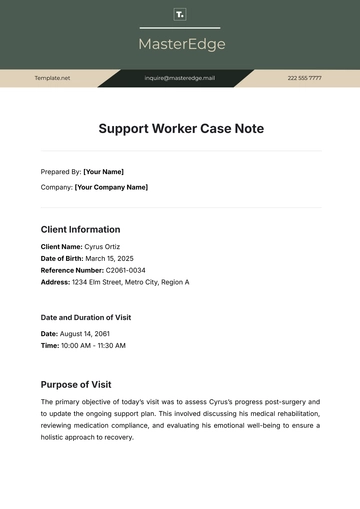 Free Support Worker Case Note Template to Edit Online