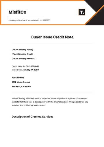 Free Buyer Issue Credit Note Template to Edit Online