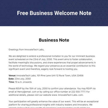 Free Business Welcome Note Template to Edit Online