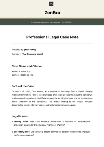 Free Professional Legal Case Note Template to Edit Online