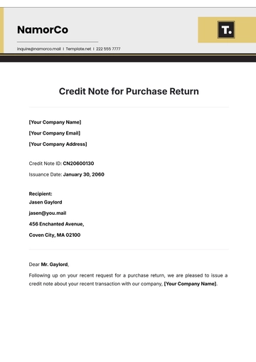 Free Credit Note for Purchase Return Template to Edit Online