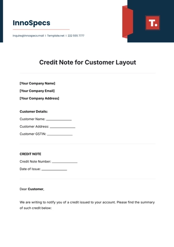 Free Credit Note for Customer Layout Template to Edit Online
