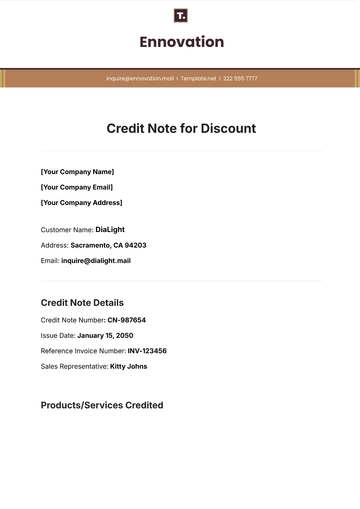 Free Credit Note for Discount Template to Edit Online