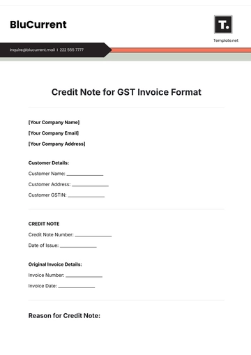 Free Credit Note for GST Invoice Format Template to Edit Online