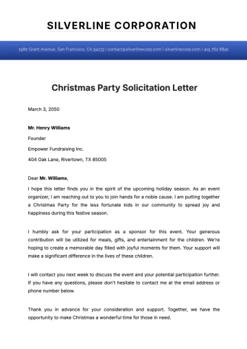 Free Christmas Party Solicitation Letter Template to Edit Online