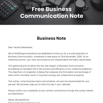 Free Business Communication Note Template to Edit Online