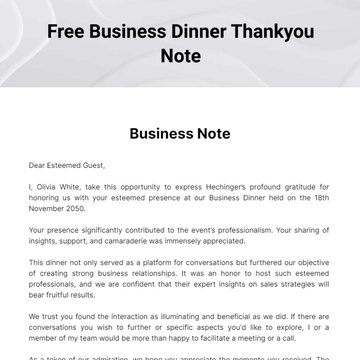 Free Business Dinner Thankyou Note Template to Edit Online