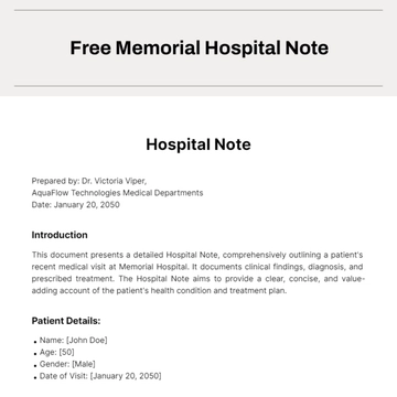 Free Memorial Hospital Note Template to Edit Online