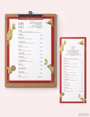 Bar Cocktail Menu Template