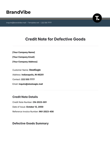 Free Credit Note for Defective Goods Template to Edit Online