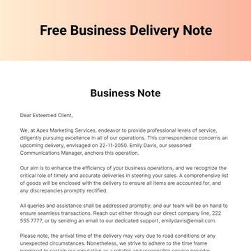 Free Business Delivery Note Template to Edit Online