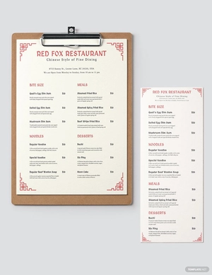 Chinese Takeaway Menu Template
