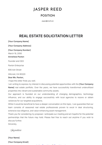 Free Real Estate Solicitation Letter Template to Edit Online
