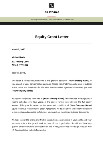 Free Equity Grant Letter Template to Edit Online