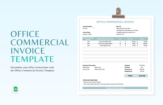 Office Commercial Invoice Template
