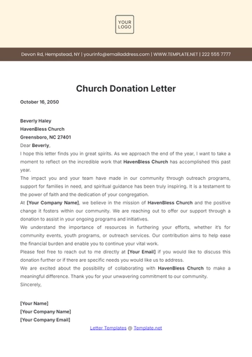 Free Church Donation Letter Template to Edit Online